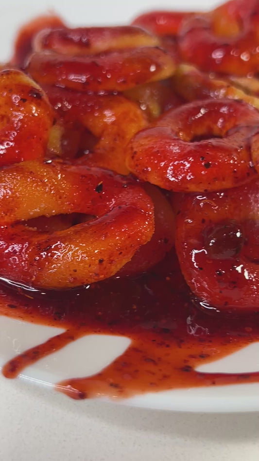 video - peach rings - aros - durazno - gummies - gomitas - chamoy